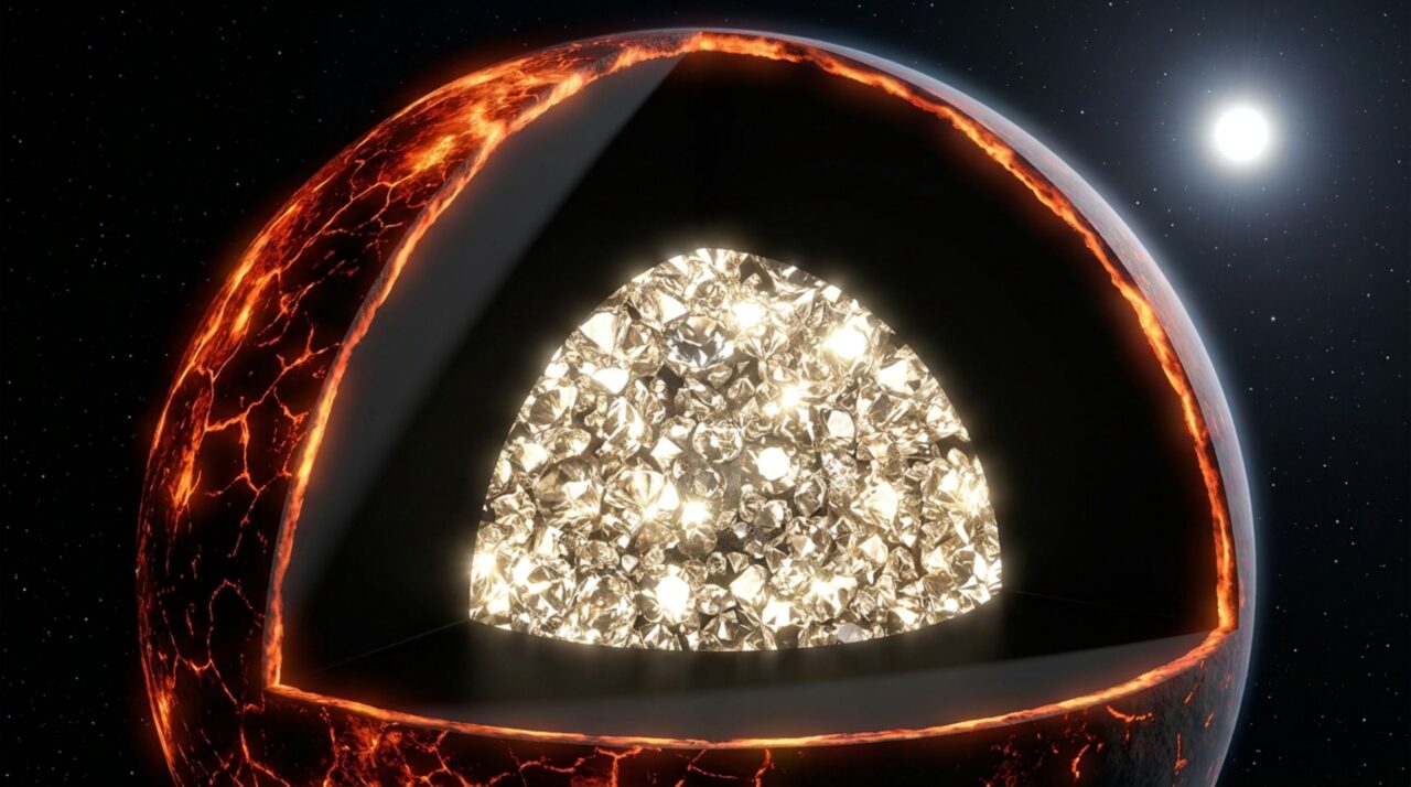 Simulações indicam que a pressão interna extrema pode comprimir o carbono e formar camadas de diamante profundo