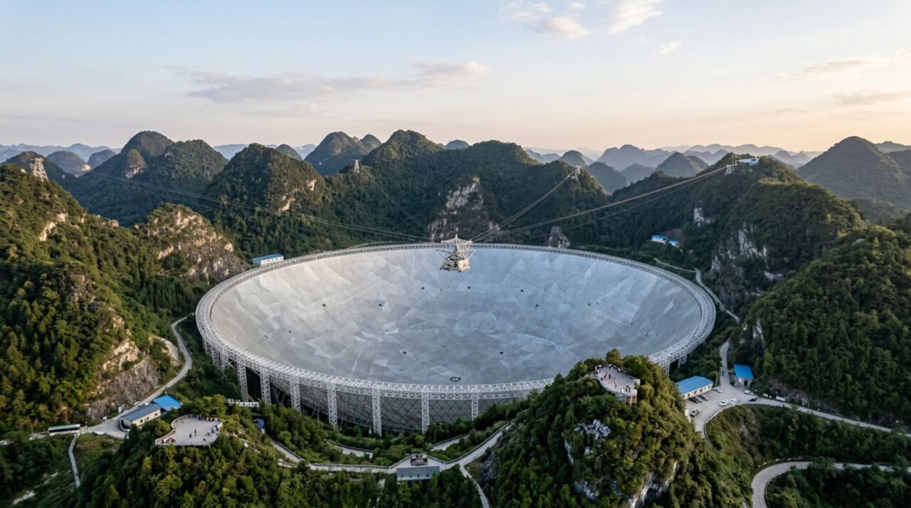 O prato metálico de 500 metros escondido entre montanhas na China que tenta ouvir sinais de outras civilizações