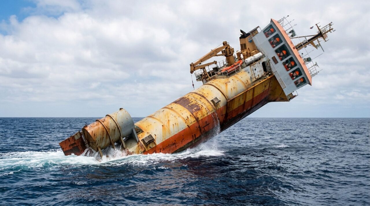 A plataforma de 108 metros que afundava a própria cauda até permanecer em pé no meio do oceano