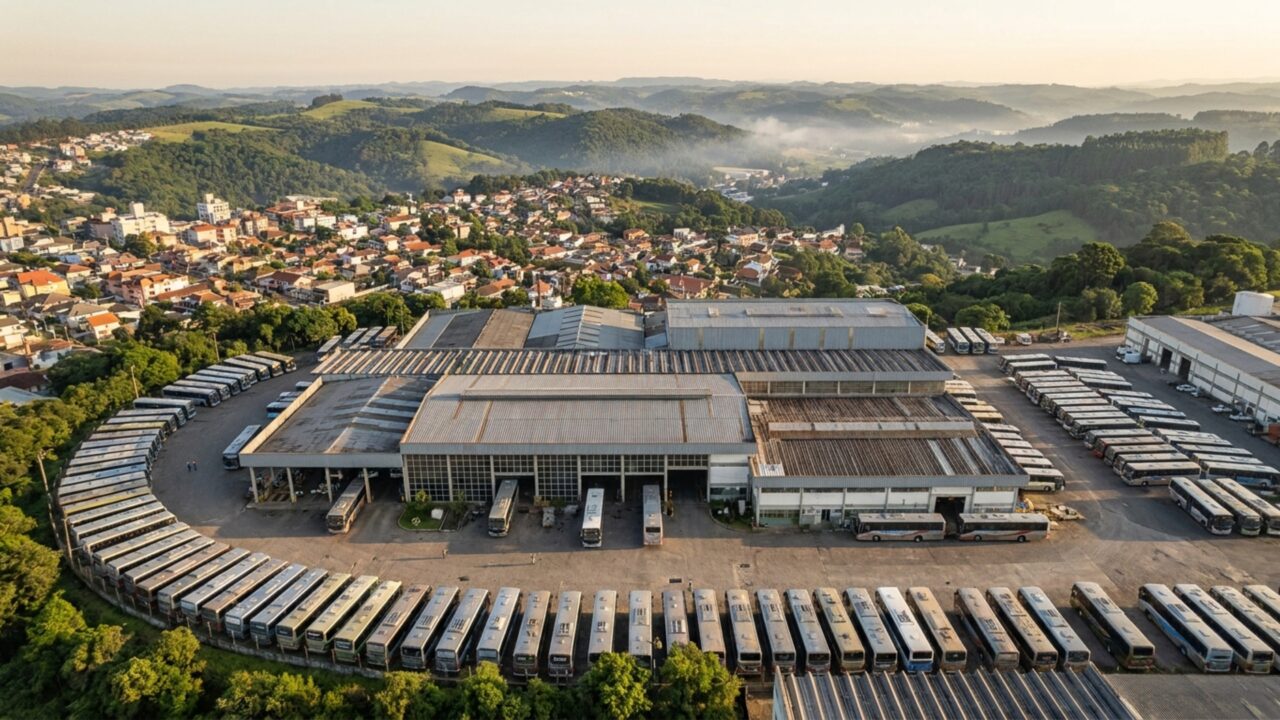 A cidade industrial do Sul produz ônibus que circulam em mais de 140 países dos cinco continentes