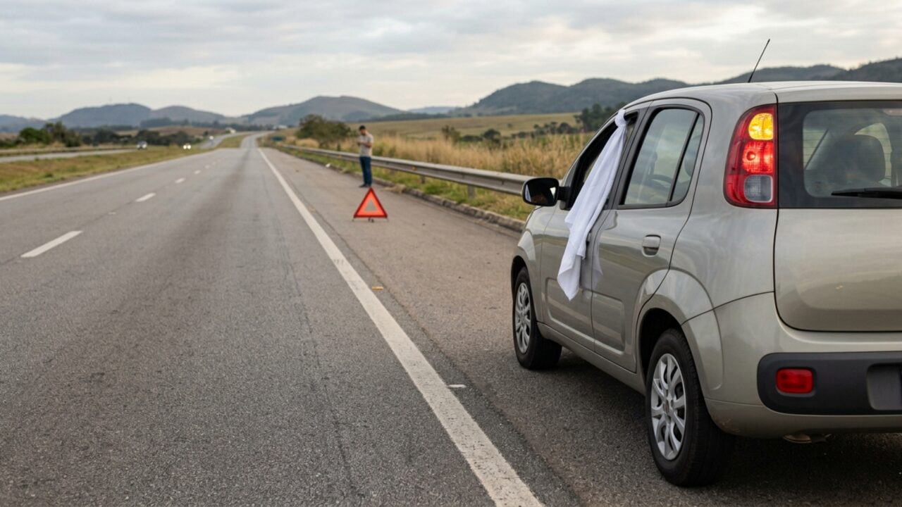 O que significa ver um pano branco pendurado na janela de um carro no meio da estrada?