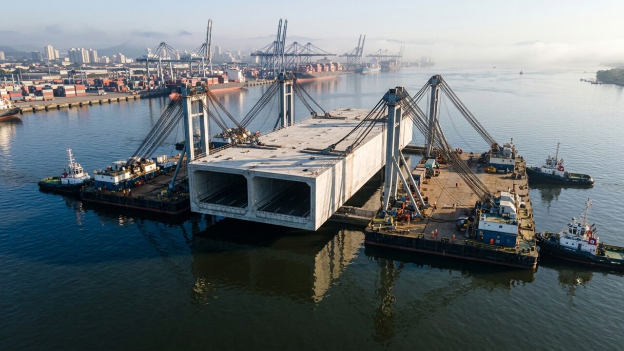 O megaprojeto brasileiro de R$ 6,8 bilhões vai instalar o primeiro túnel imerso da América Latina no fundo do canal entre Santos e Guarujá