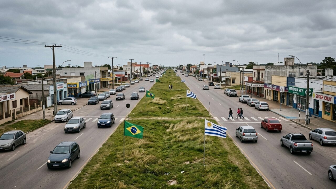 De um lado da avenida é Brasil, do outro é Uruguai: duas cidades de 2 países diferentes com o mesmo nome