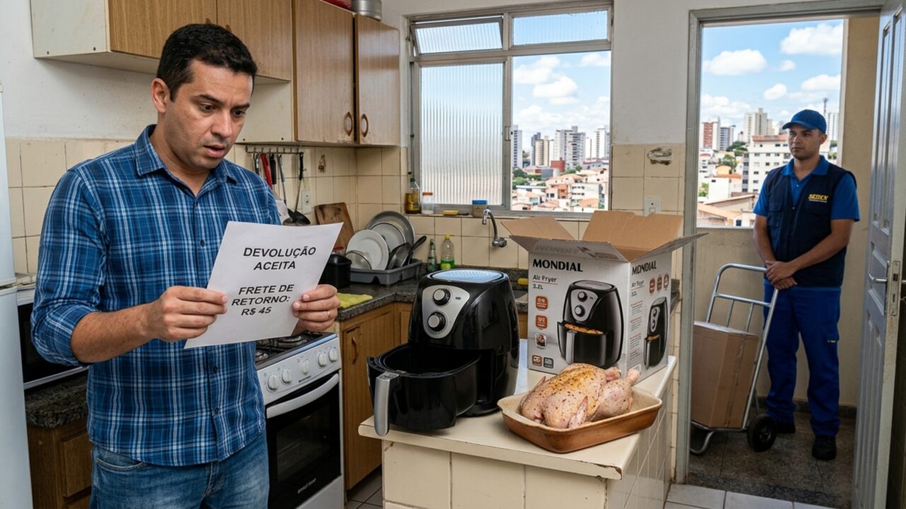 Consumidor compra air fryer pela internet, pede devolução no sexto dia e descobre por que a loja não pode cobrar o frete