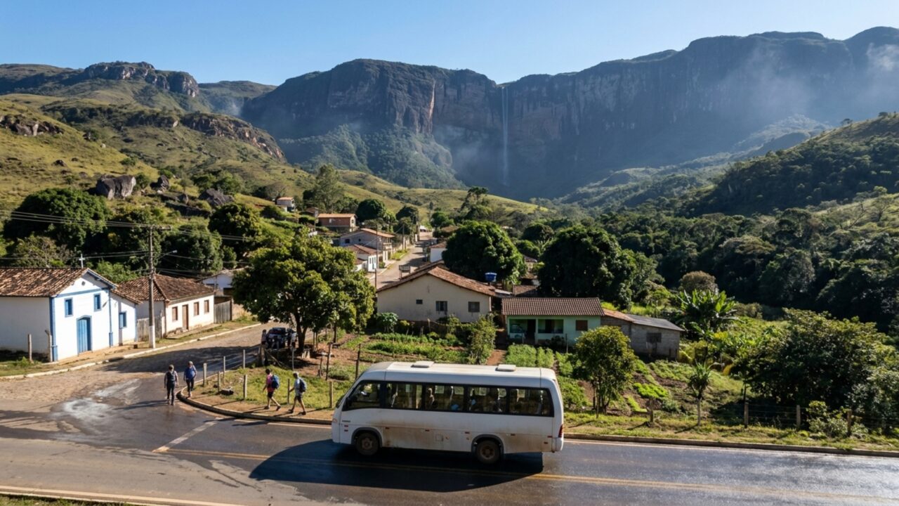 Cachoeira de 273 metros equivale a um prédio de 91 andares e transforma cidade mineira em refúgio entre serras e paredões coloridos da Serra do Espinhaço