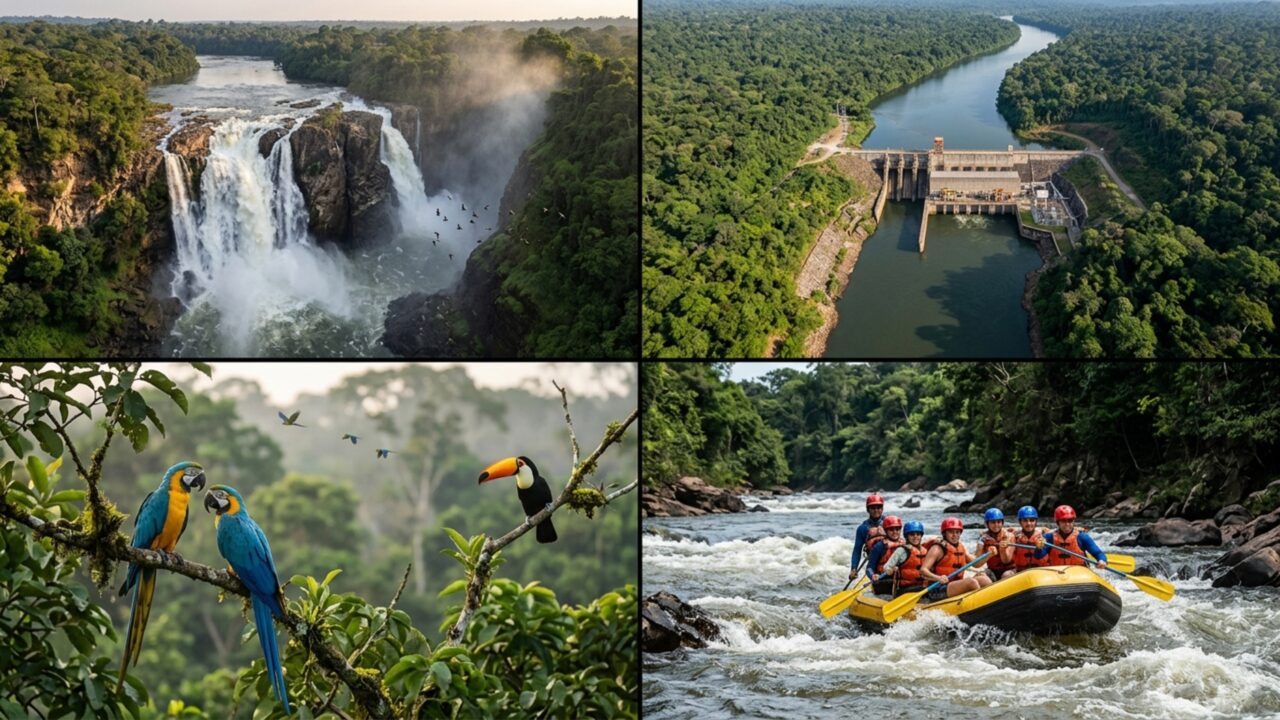 Uma hidrelétrica de 261 MW convive com cachoeiras de 100 metros nessa cidade amazônica onde 529 espécies de aves já foram registradas