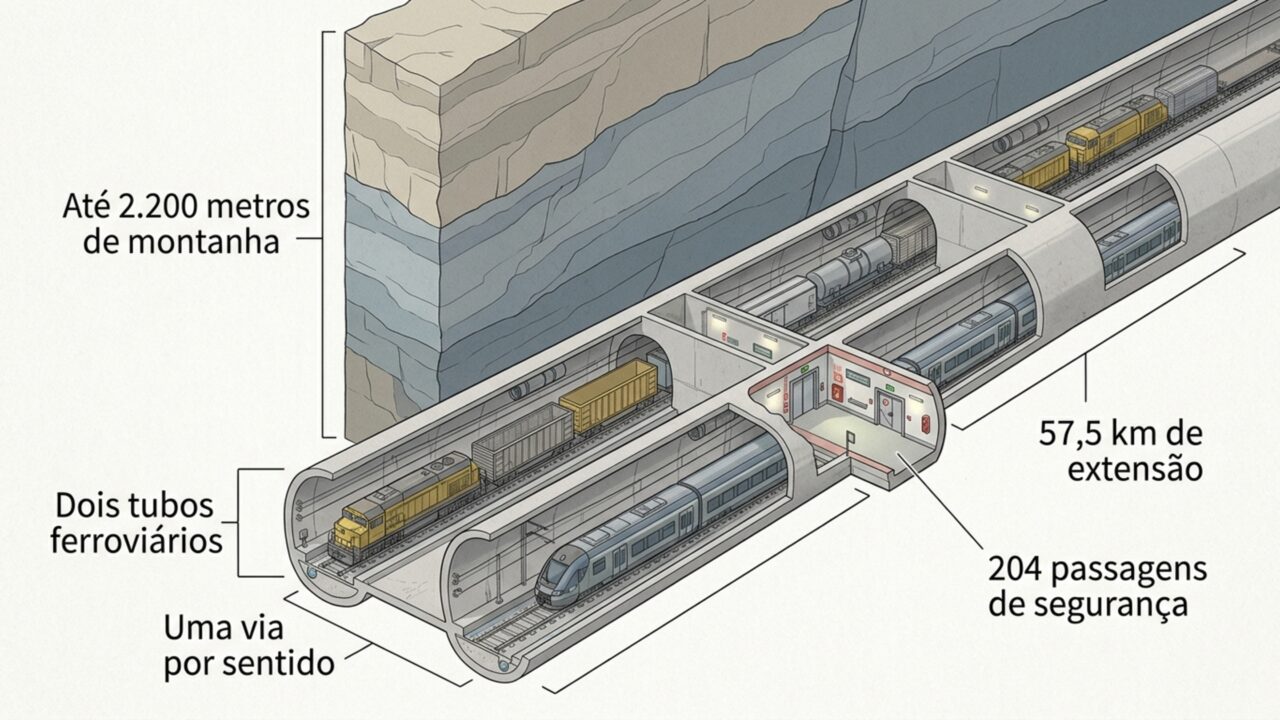 Túnel de 57,5 km sob os Alpes vai ligar França e Itália e tirar caminhões da estrada