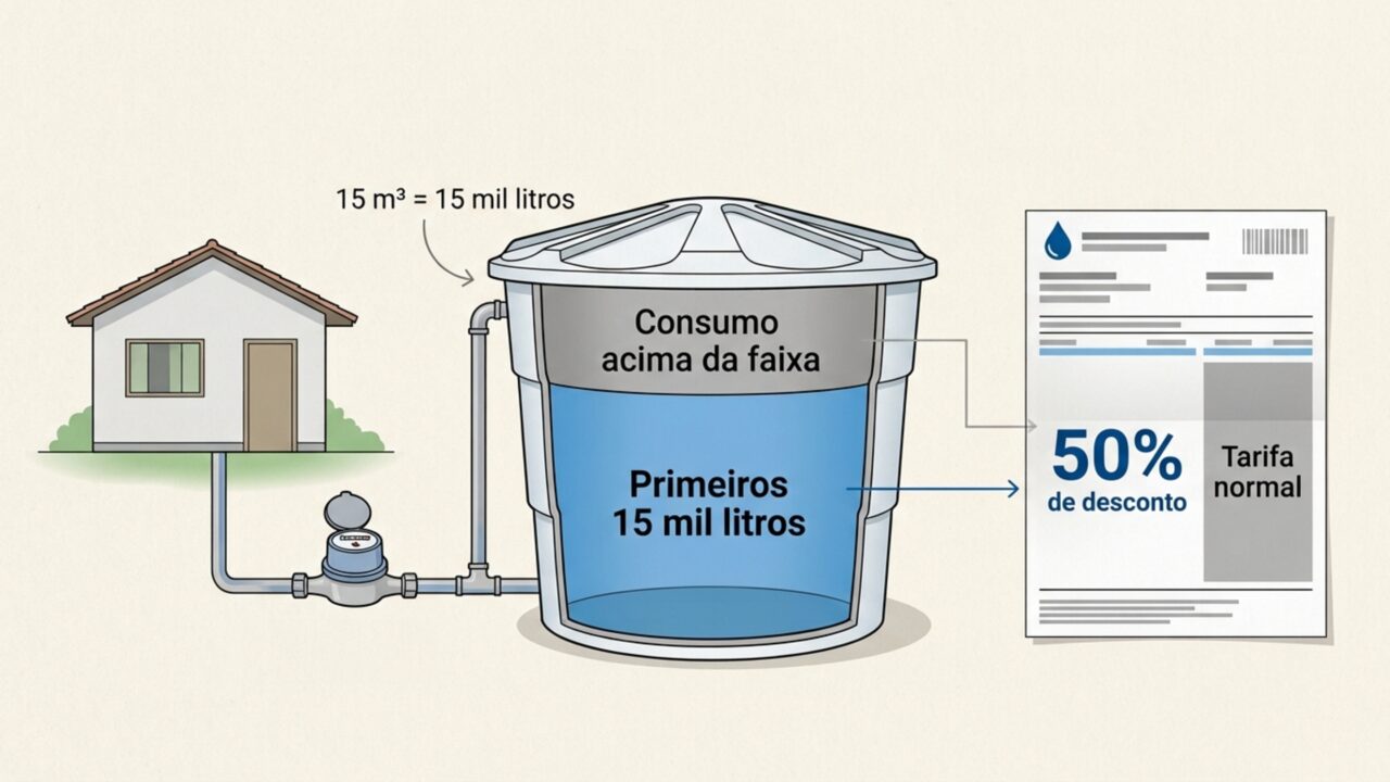 Famílias de baixa renda podem ter 50% de desconto nos primeiros 15 mil litros da conta de água