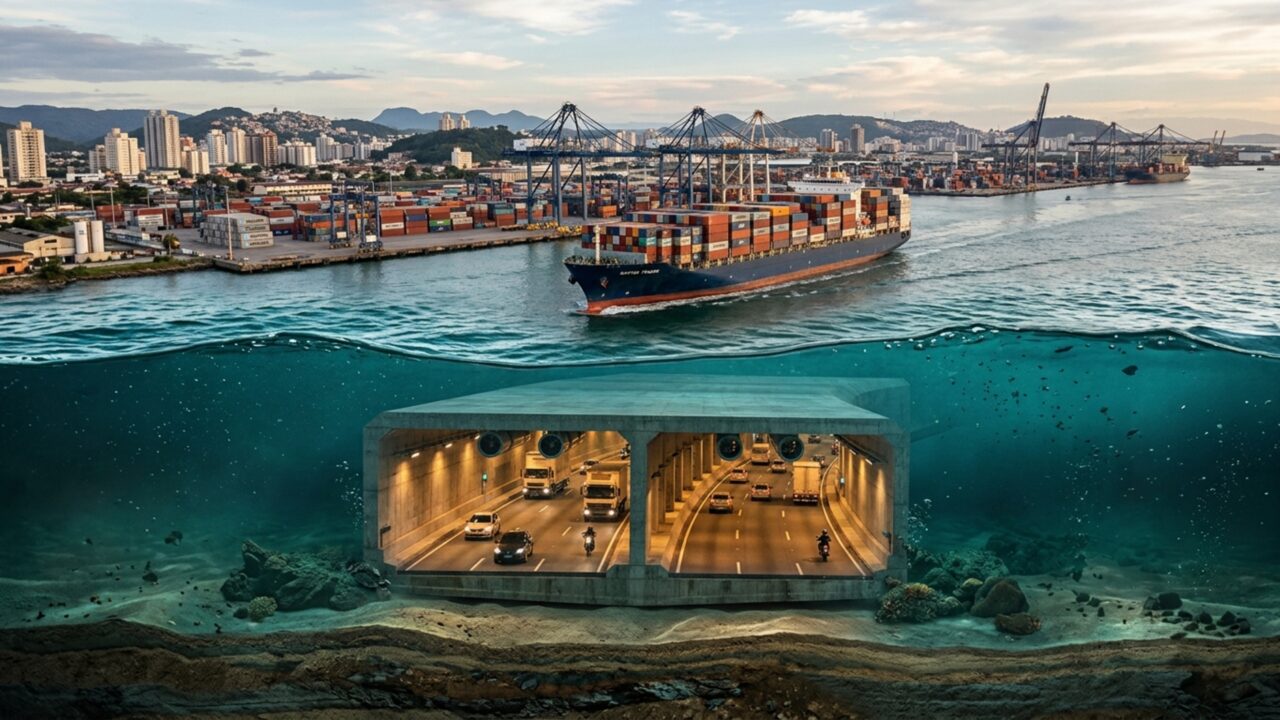 O megaprojeto brasileiro de R$ 6 bilhões: primeiro túnel imerso da América Latina será instalado no fundo do canal entre Santos e Guarujá