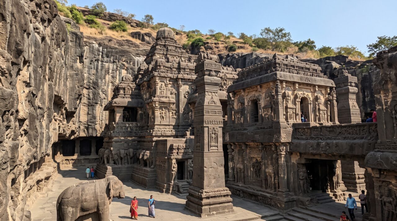Esculpido de cima para baixo a partir de uma única montanha de rocha maciça, este templo ancestral indiano desafia até hoje a compreensão de como foi construído sem qualquer tecnologia moderna