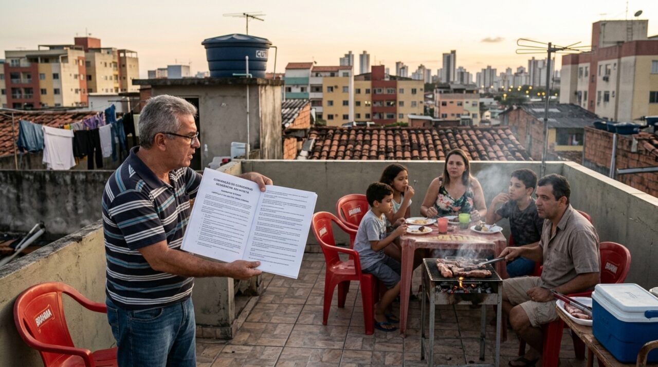 Família usa a laje do prédio como área de lazer por 10 anos achando que o espaço era só delas, mas quando outro morador reivindica o uso a convenção do condomínio revela quem realmente tem direito