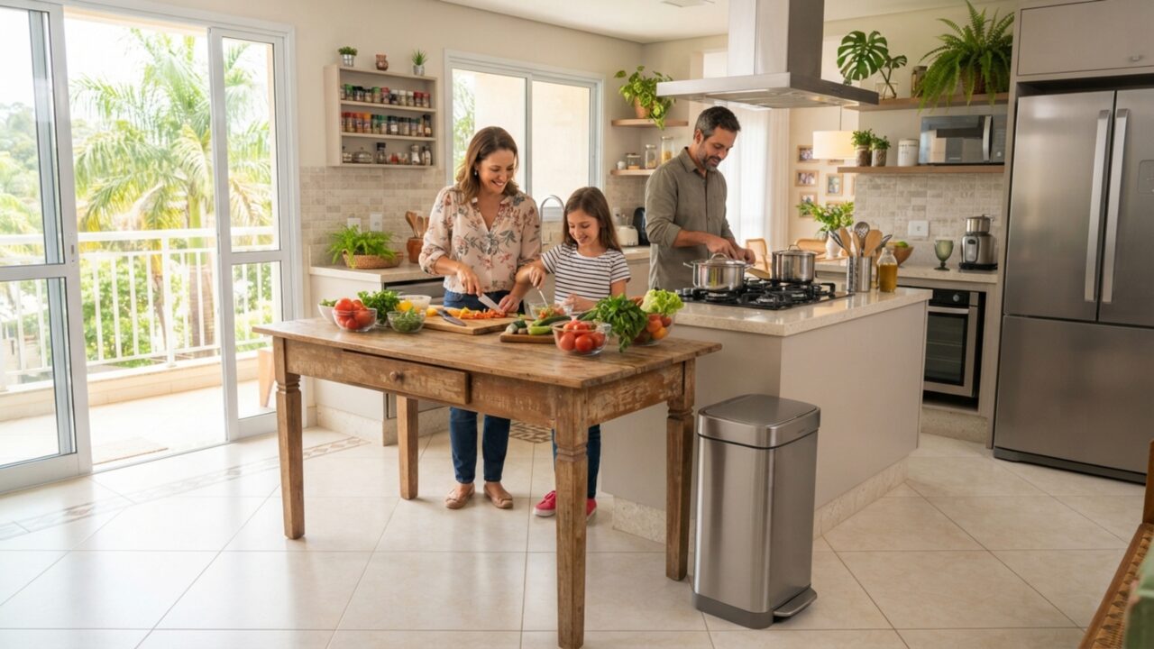 Adeus lixeira que engordura a tampa: o cesto com sensor de aproximação que você coloca na cozinha em 1 minuto