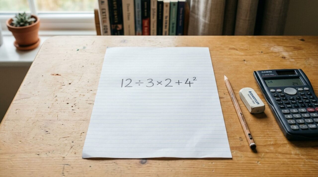 Quanto mais curta a conta parece, maior costuma ser a armadilha e 12 ÷ 3 × 2 + 4² prova isso