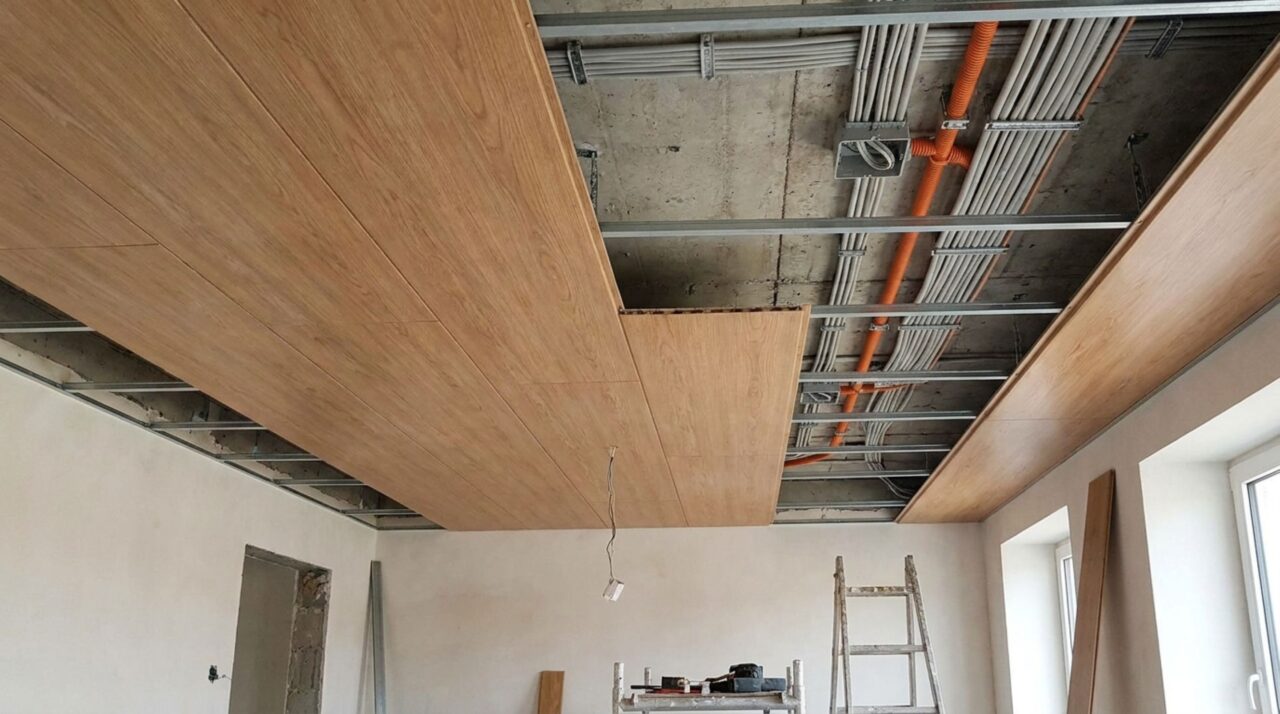 Nem forro de madeira, nem teto de gesso: o novo queridinho das reformas tem aparência amadeirada, resiste à umidade e ainda esconde fios e tubulações