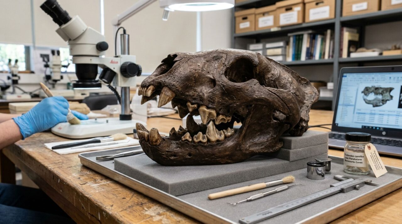 Dentes pré-molares cortantes e estrutura craniana adaptada para a caça