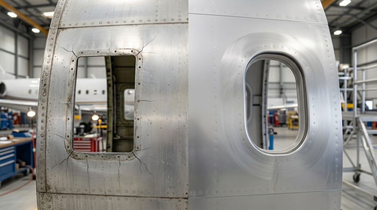 Como os cantos arredondados evitam a concentração de tensão no avião