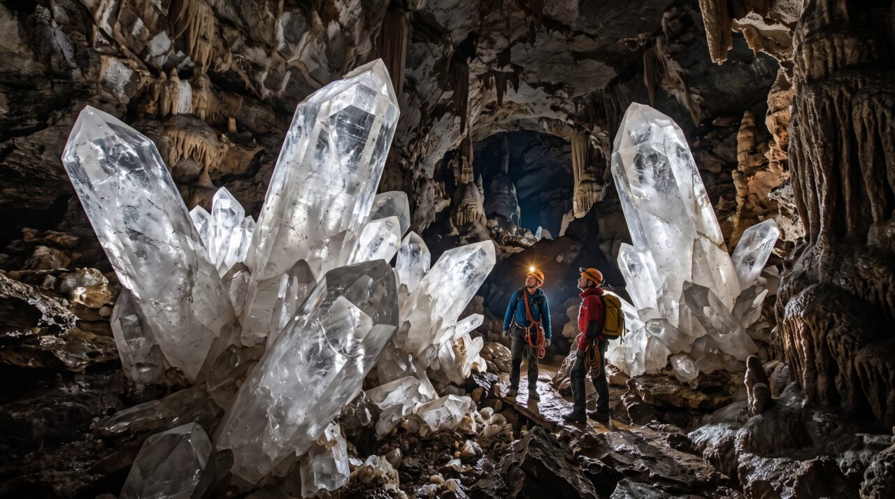 A formação de cristais gigantes de quartzo em regiões geologicamente únicas.