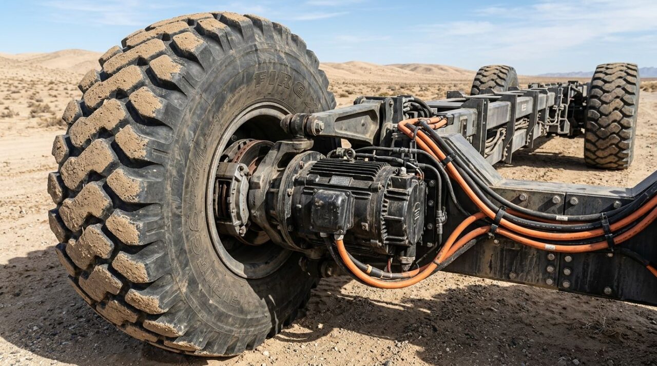 Cada uma das 54 rodas recebia força de motores elétricos individuais alimentados por turbinas