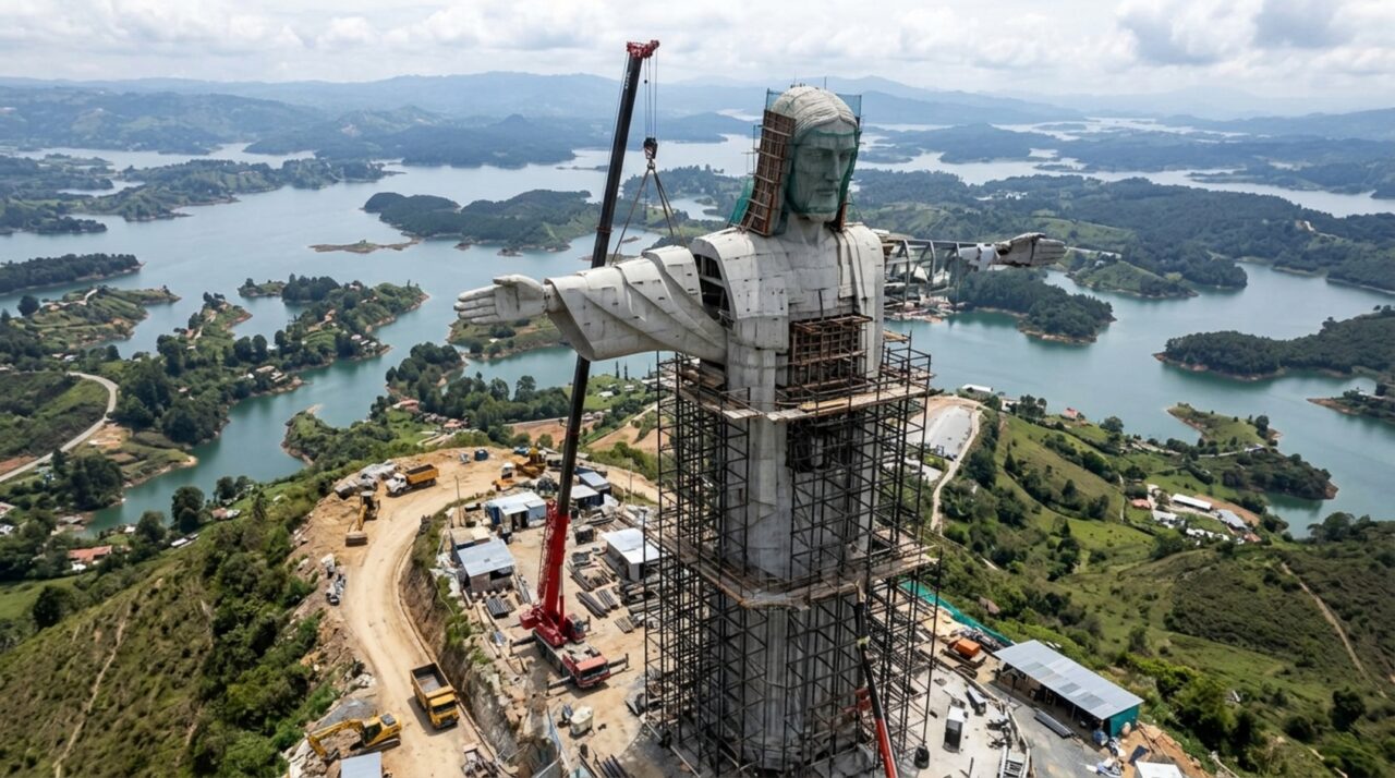 A construção da maior estátua de Jesus Cristo do mundo, que será ainda mais alta do que o Cristo Redentor, já começou