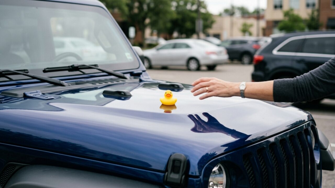 O que significa ver vários patinhos de borracha espalhados sobre o painel de um Jeep?