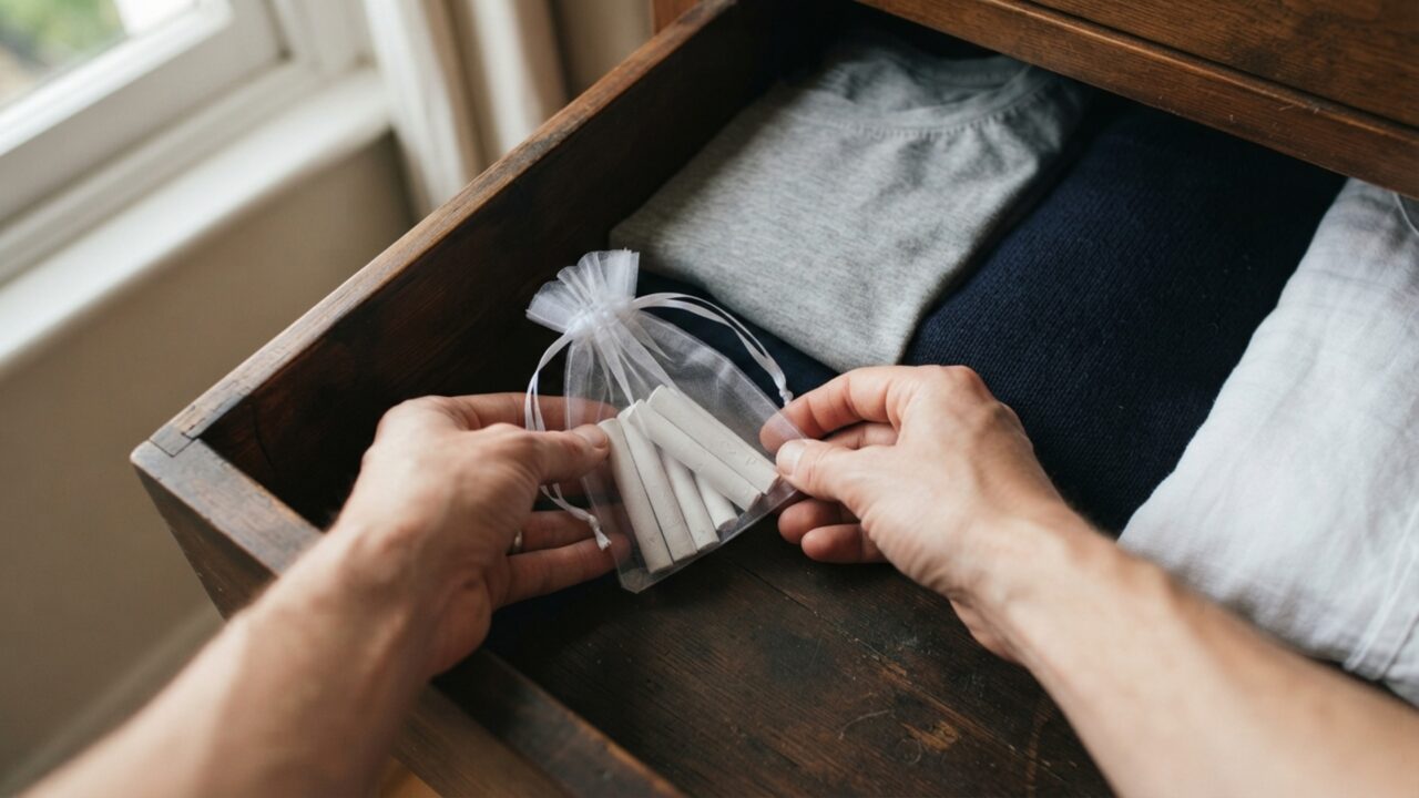 Giz de lousa no guarda-roupa? Entenda por que esse truque antigo dá fim ao mofo e ao mau cheiro