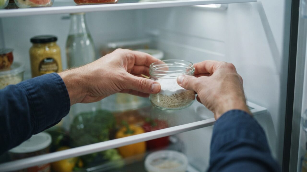 O motivo pelo qual pessoas estão colocando um pote de arroz com bicarbonato na geladeira vai te deixar mais aliviado com a limpeza
