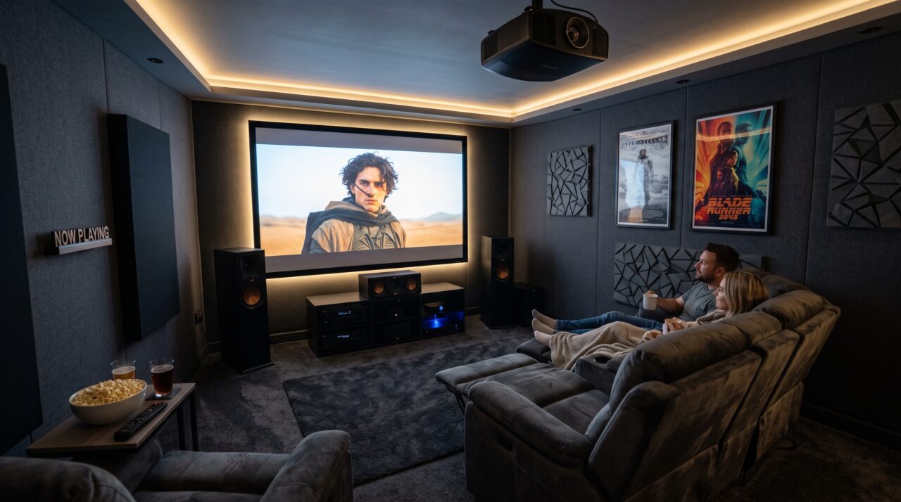 O custo e o planejamento para montar uma sala de cinema em casa de 15 m² com isolamento acústico em 2026.