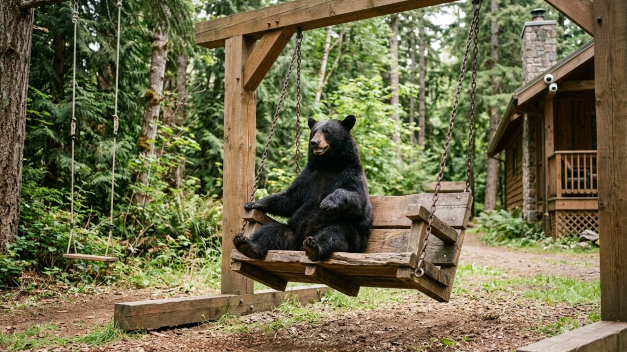 Homem descobre que urso frequenta seu quintal para brincar no balanço e o que ele faz é simplesmente sensacional