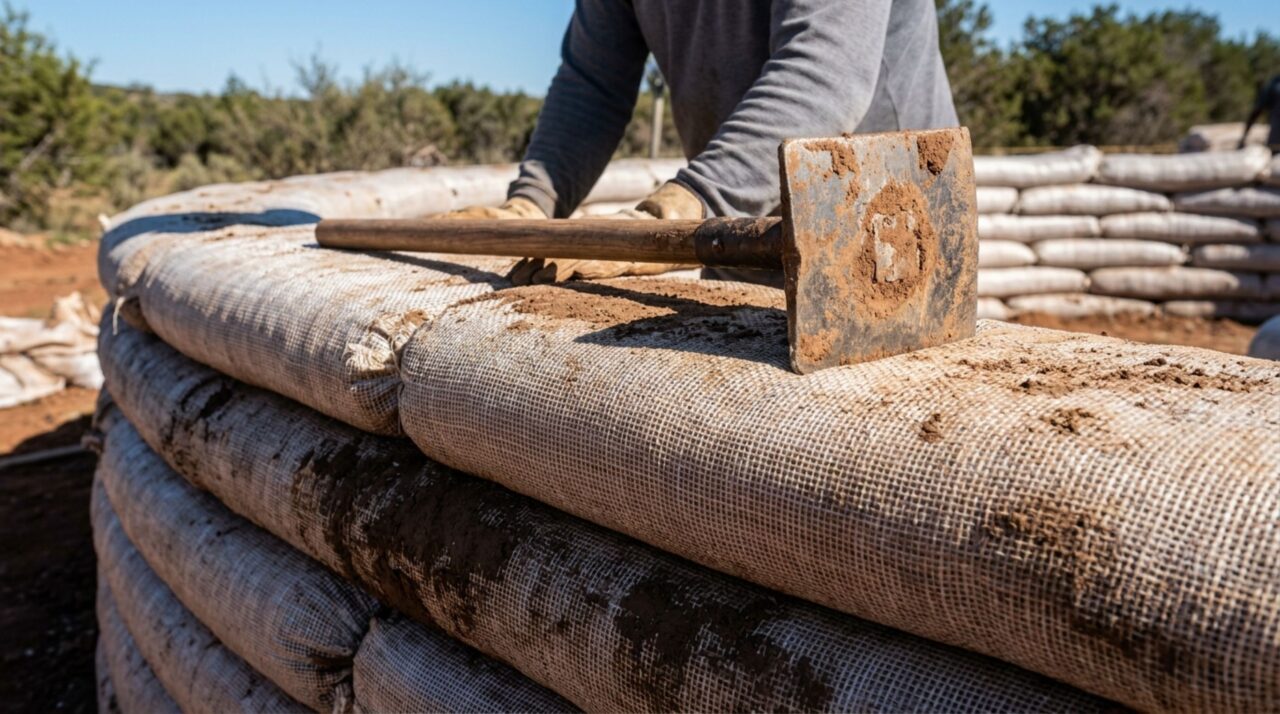 Técnica utiliza terra compactada em malhas tubulares para erguer paredes resistentes