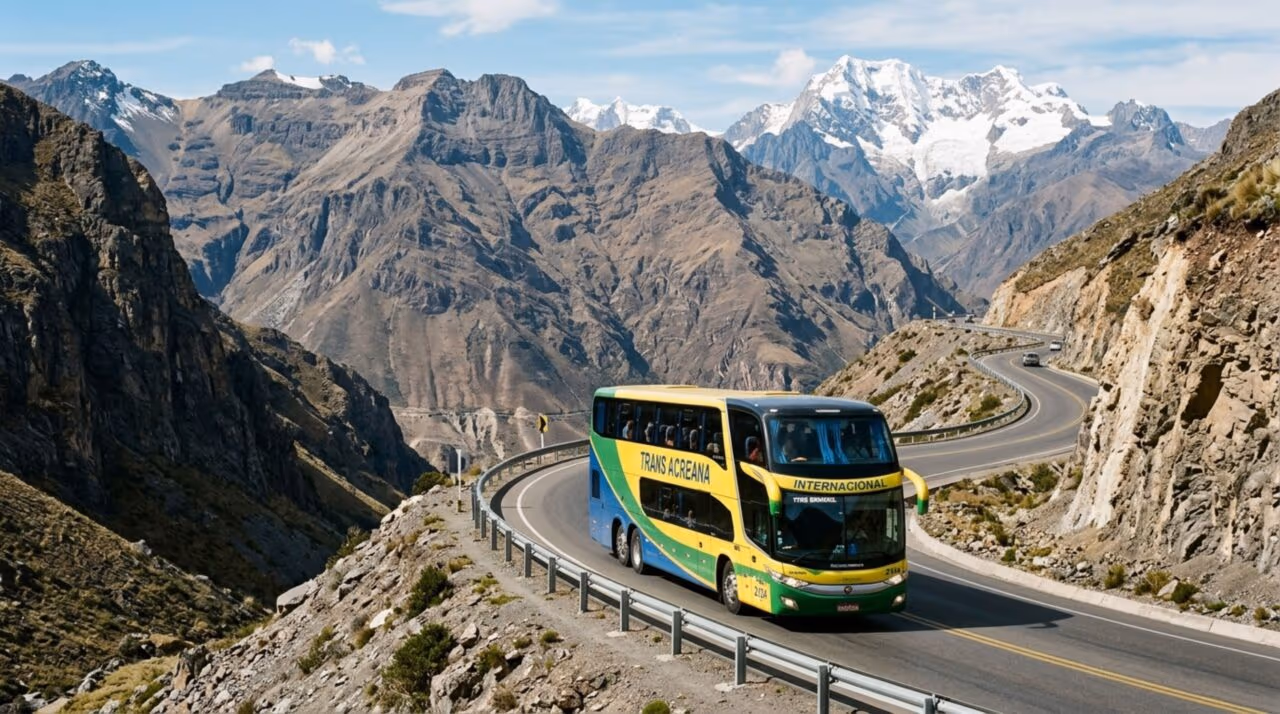 A linha de ônibus de 6.000 km que cruza a Cordilheira dos Andes e transforma uma viagem comum em uma travessia extrema