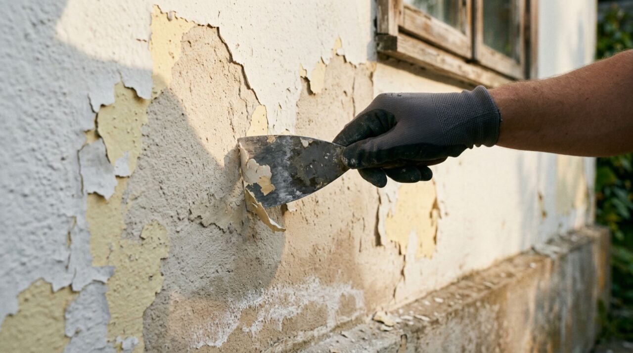 Identificar descascados e infiltrações na base é o primeiro passo técnico para garantir que a nova pintura e o paisagismo valorizem a fachada por muito mais tempo