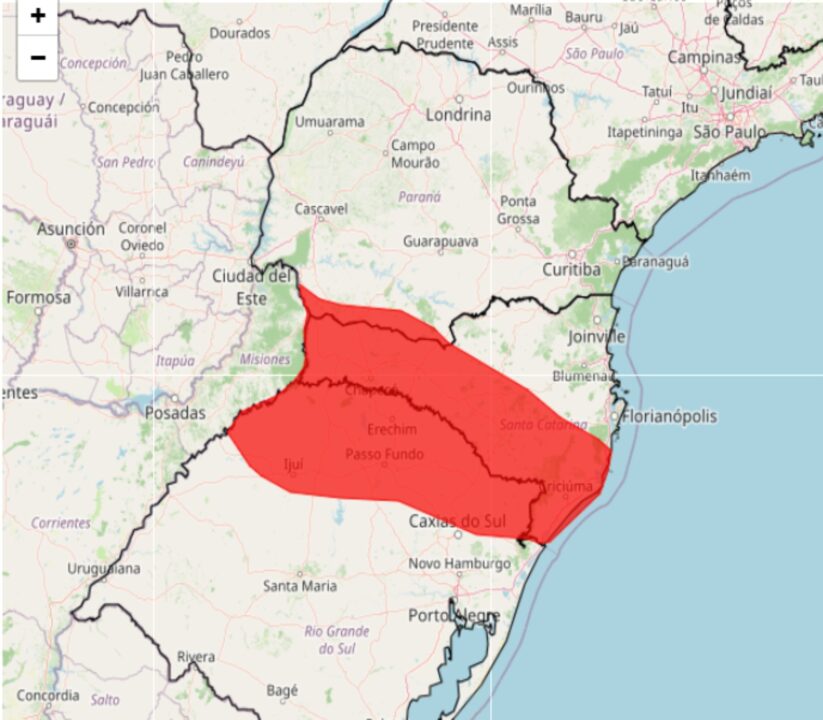 Inmet emite alerta vermelho para fortes chuvas na região Sul no dia 01.07