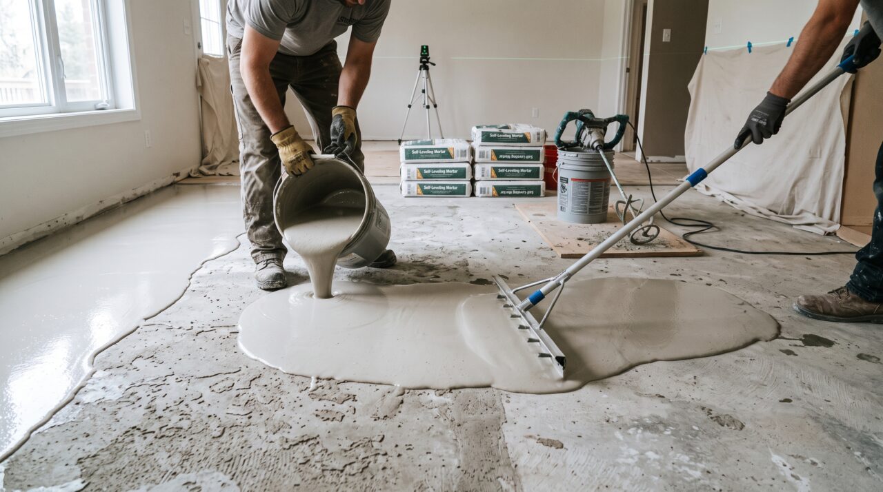 Custo e processo para nivelar o contrapiso de 50 m² com argamassa autonivelante para instalar piso vinílico.