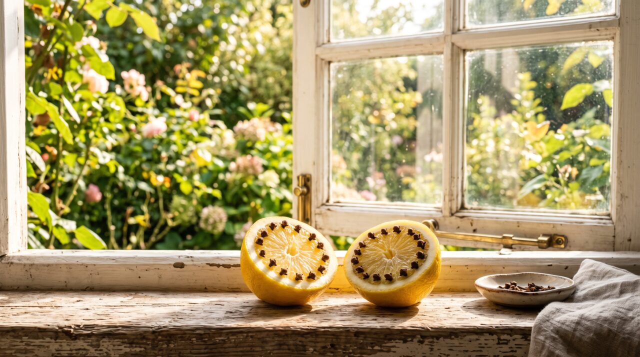Uso de limão com cravo-da-índia como repelente natural de moscas e aromatizador de ambientes.