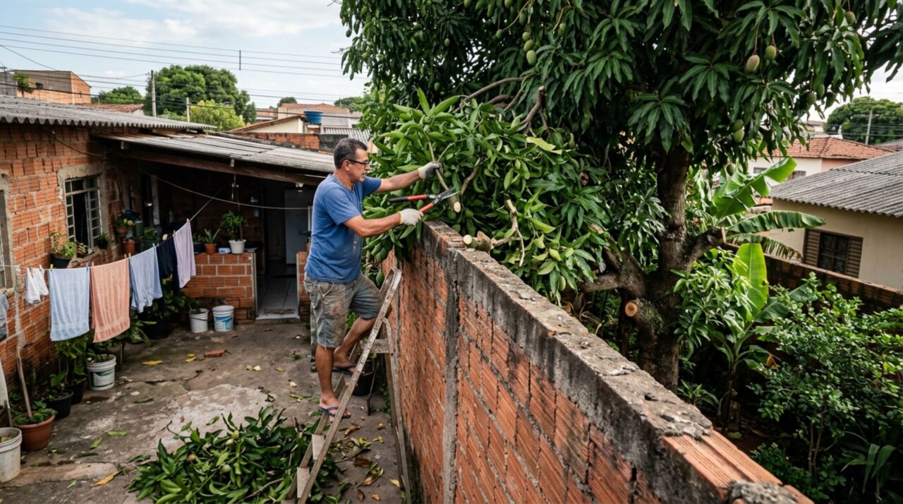 Galhos e raízes do terreno vizinho estavam invadindo seu espaço, então ele decidiu agir por conta própria e a polícia precisou ser acionada
