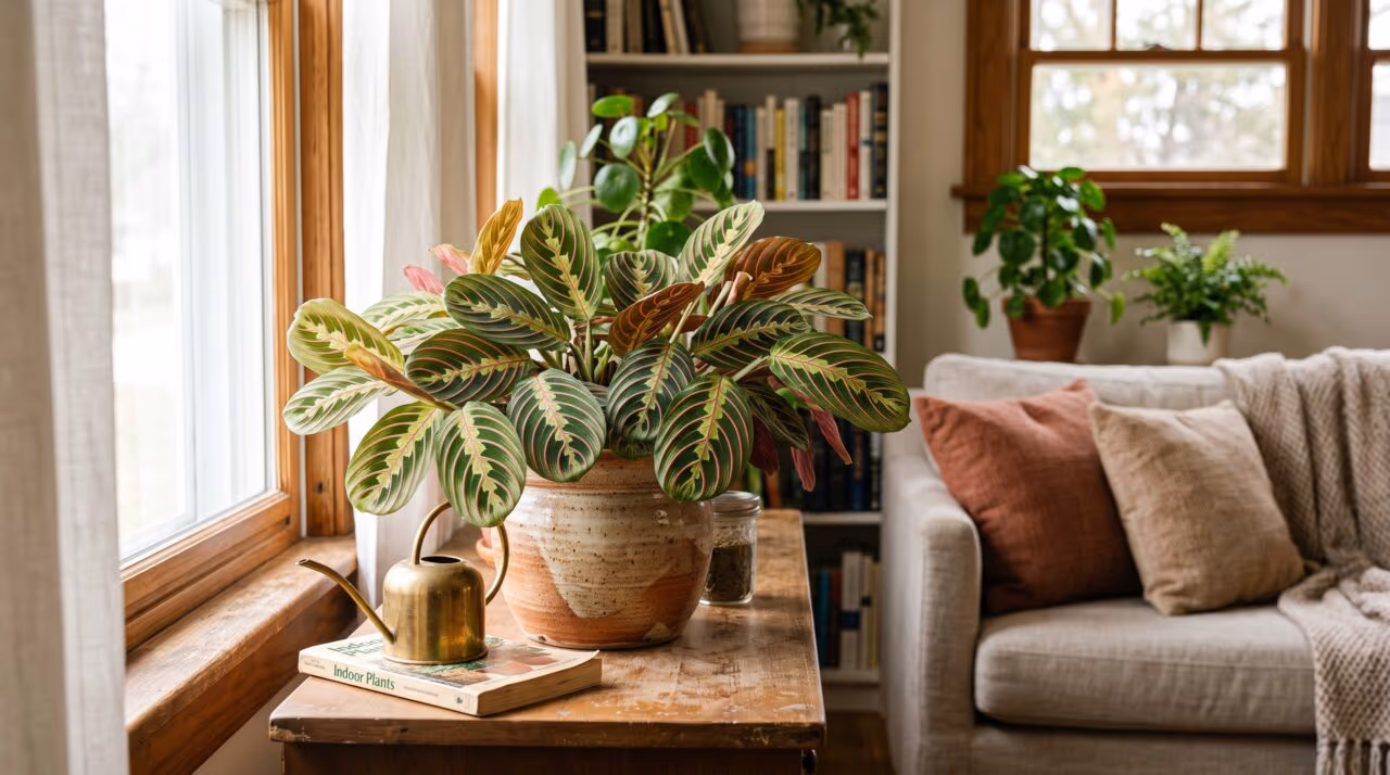 A planta de interior com folhas listradas que “reza” e avisa quando precisa de água: como cultivar a Maranta e trazer movimento e cor para a sua mesa de centro