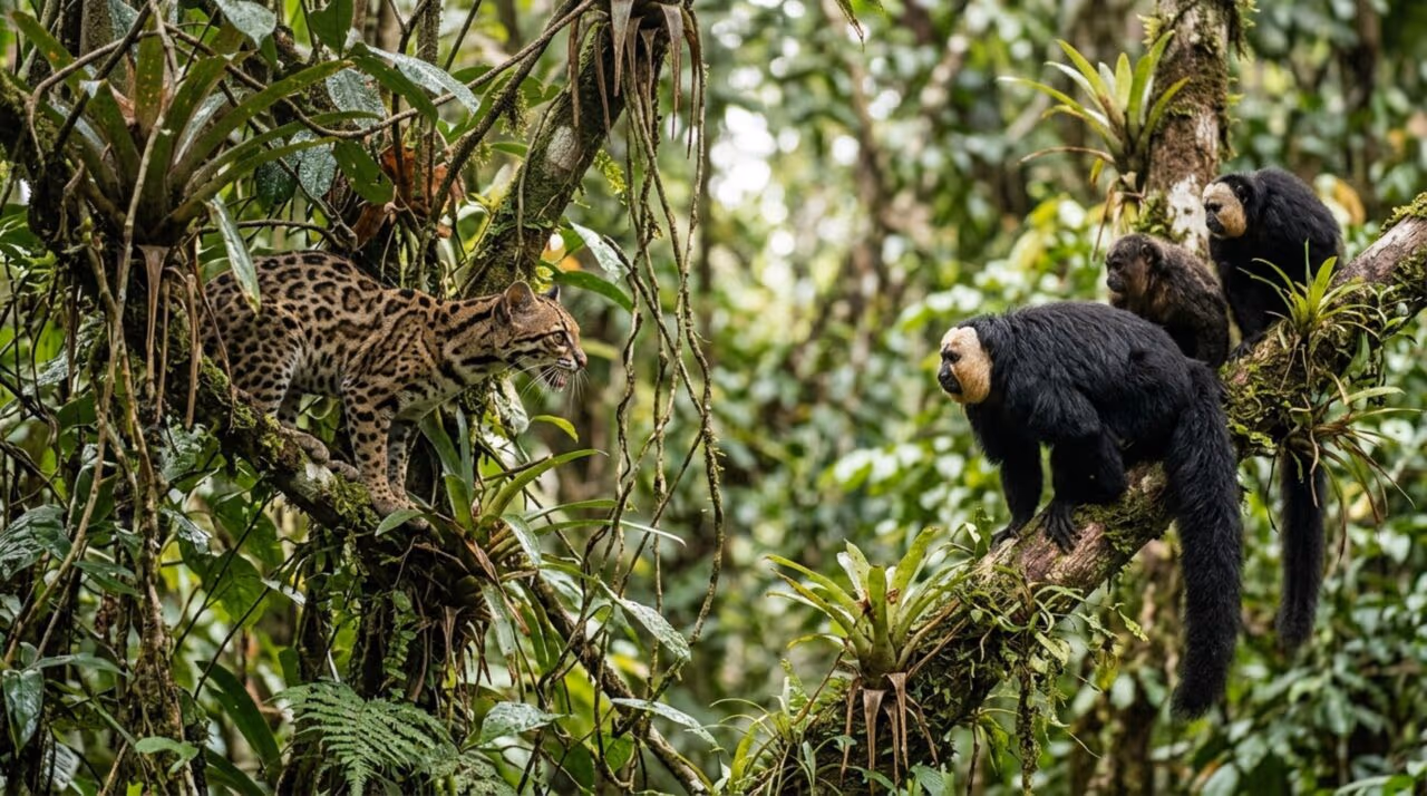 O felino brasileiro que imita o som de filhotes para enganar macacos no alto da Amazônia