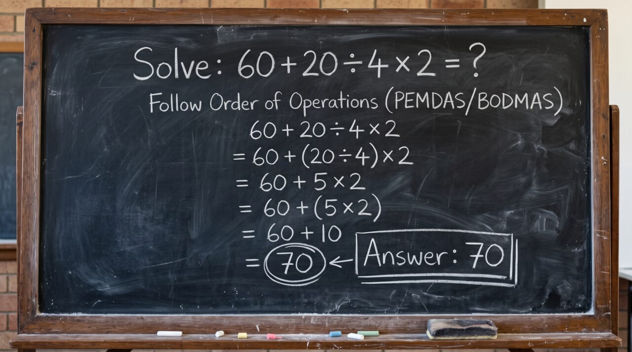 A armadilha invisível neste cálculo simples faz 8 em cada 10 pessoas errarem o resultado: 60 + 20 ÷ 4 × 2