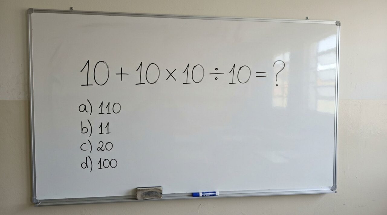 O resultado correto de 10 + 10 × 10 ÷ 10 pode ser confuso, mas resolver prova que sua memória está afiada