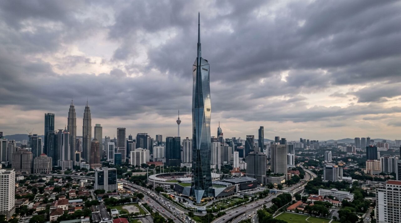 A torre de 678,9 metros da Malásia que usa um esqueleto gigante para enfrentar ventos extremos