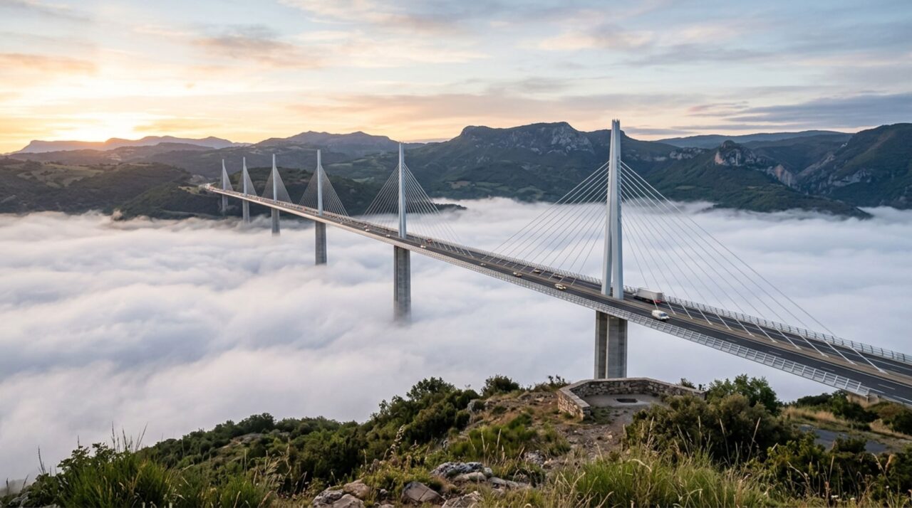 A ponte francesa que chega a 343 metros e faz os carros atravessarem o vale acima das nuvens
