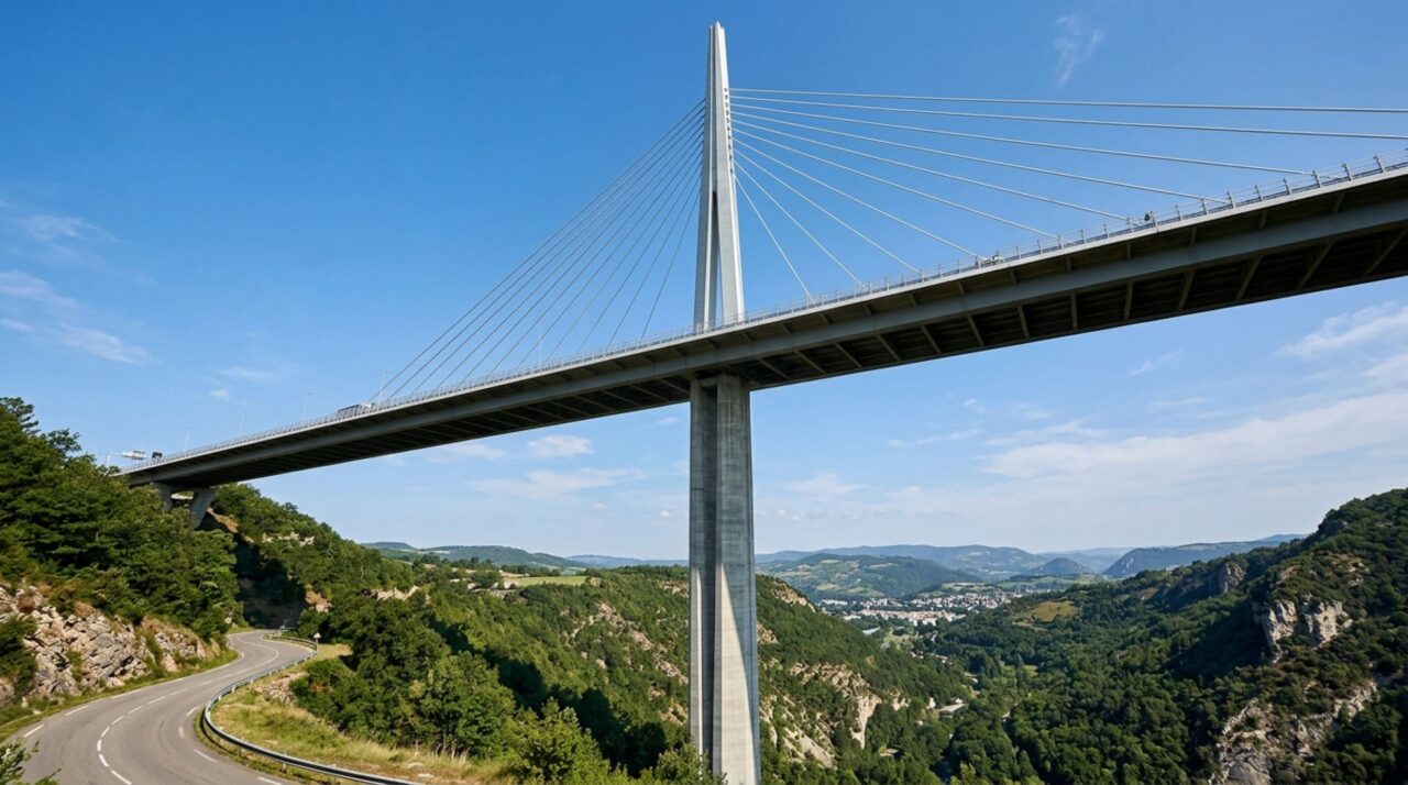 Pilares de concreto e estais de aço projetados para suportar ventos e cargas extremas