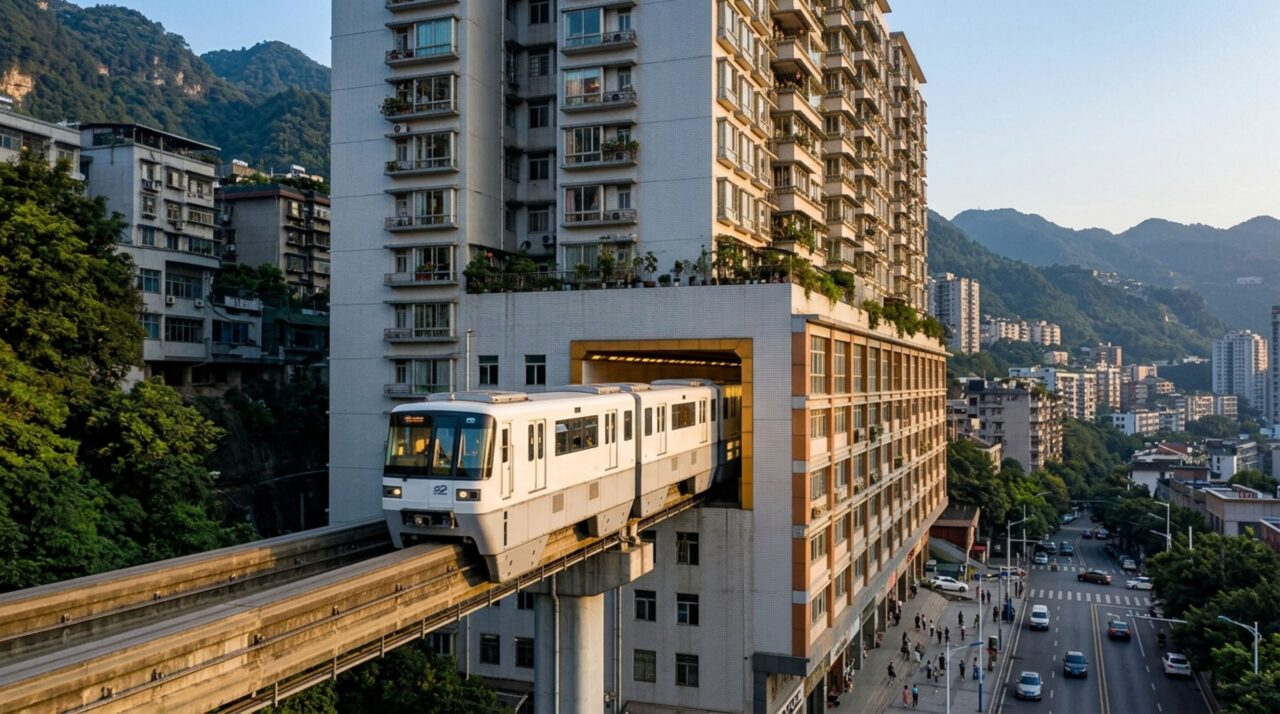 A cidade onde um trem atravessa um prédio de 19 andares sem incomodar os moradores
