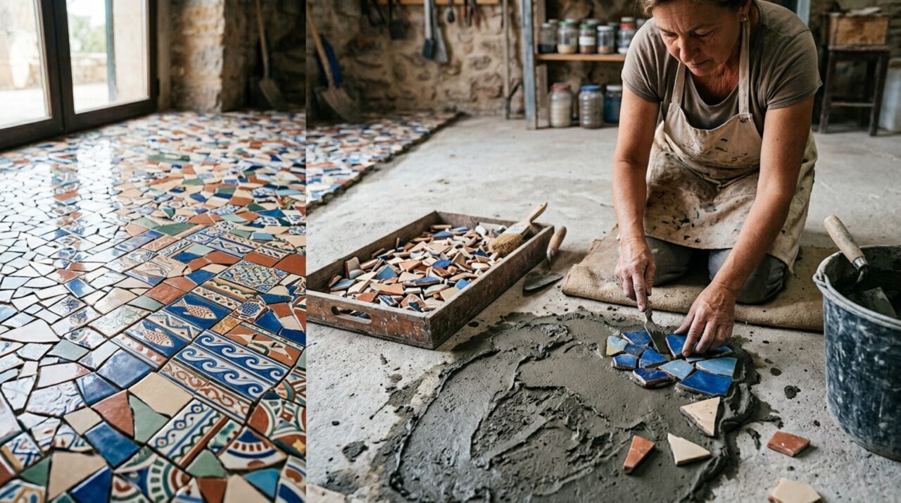 Adeus piso sem graça: o caquinho das casas dos anos 40 volta em 2026 para deixar o quintal colorido e autêntico