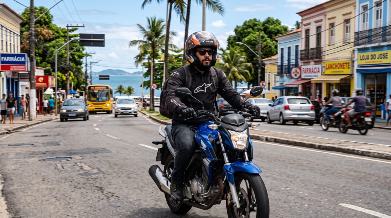 Multa por pilotar moto com a viseira do capacete levantada.