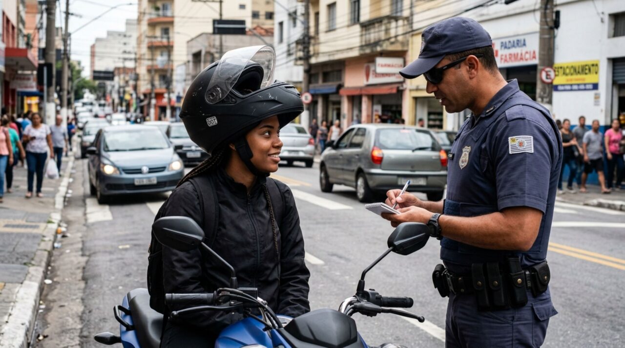Motociclista é multado após pilotar com a viseira levantada e reclama da fiscalização