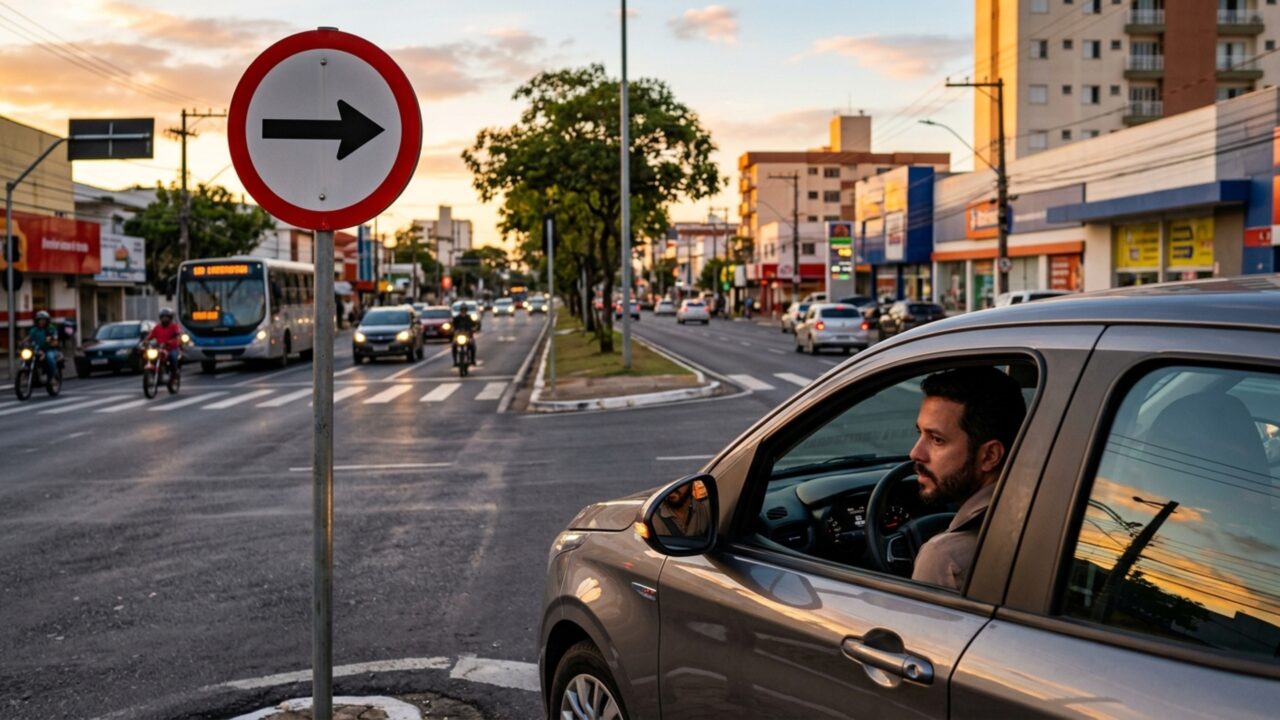 O que significa a placa de trânsito com seta, círculo vermelho e fundo branco que ainda confunde motoristas