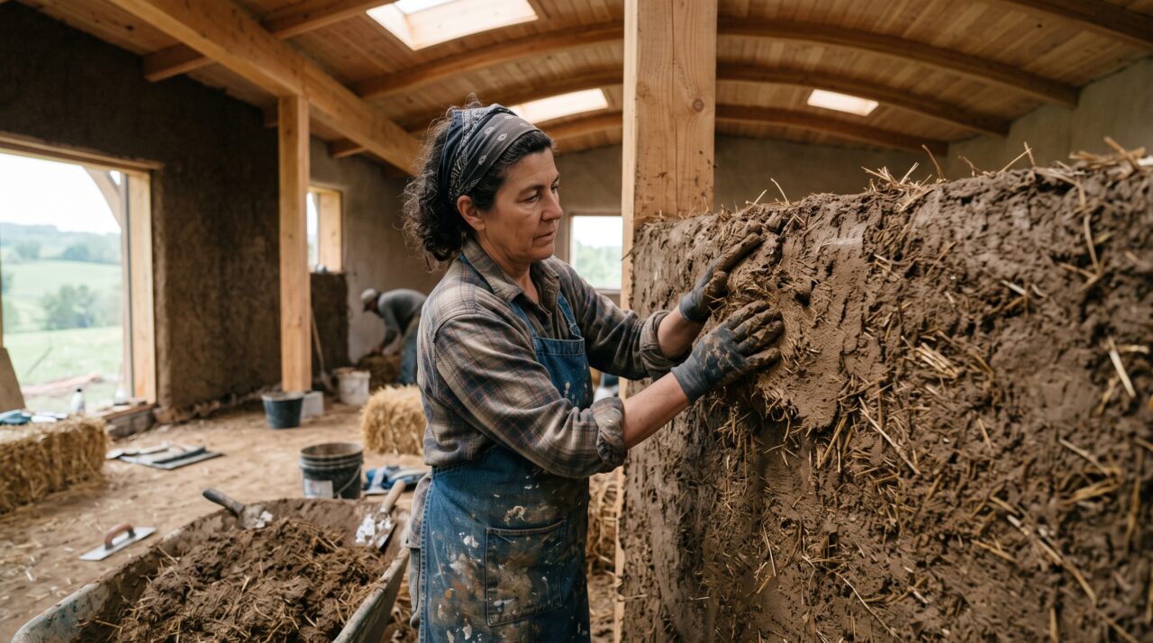 A técnica de construção ecológica Cob (modelagem em terra) usada em casas ecológicas e ecovilas.