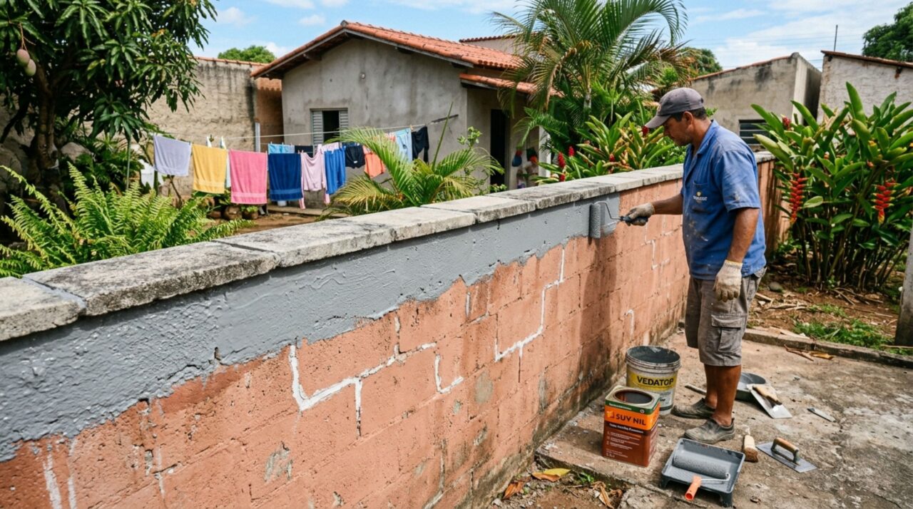 O muro ficará protegido contra infiltração por anos: esse acabamento simples evita rachaduras e mofo