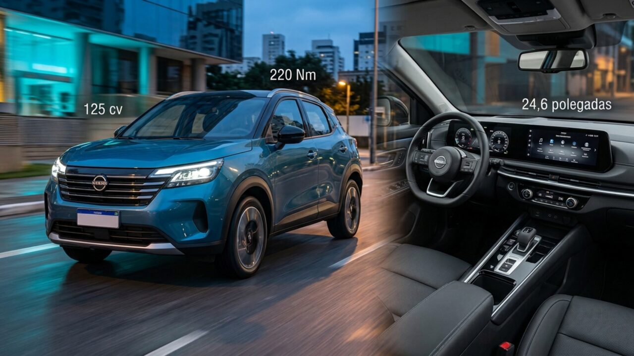 Novo SUV da Nissan reúne 125 cv, torque de 220 Nm, sistema com 10 alto-falantes e duas telas que somam 24,6 polegadas